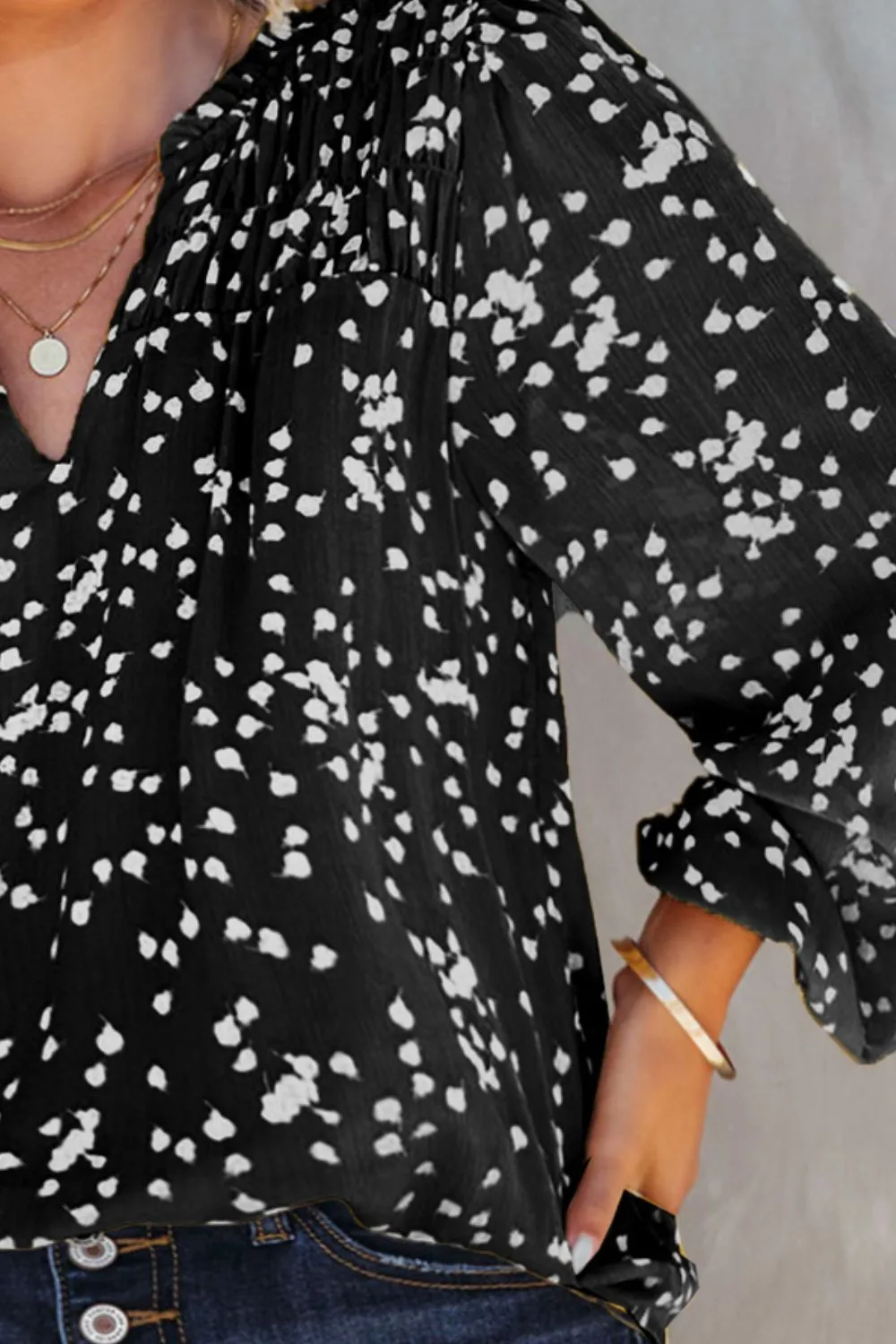 Plus Size Notched Neck Smocked Blouse (3 Colors)