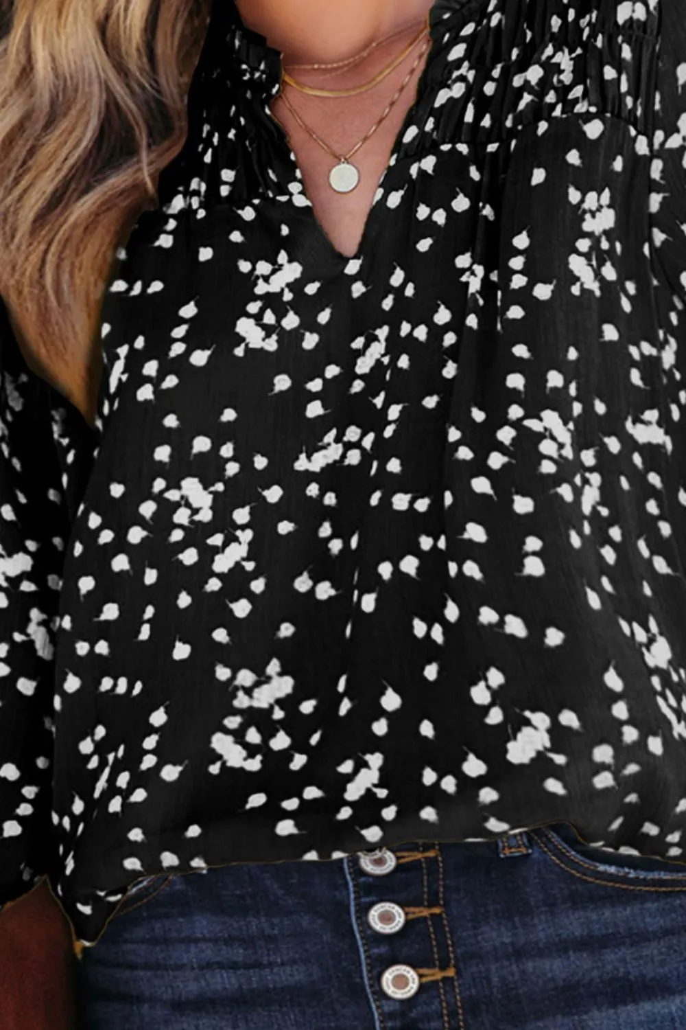 Plus Size Notched Neck Smocked Blouse (3 Colors)