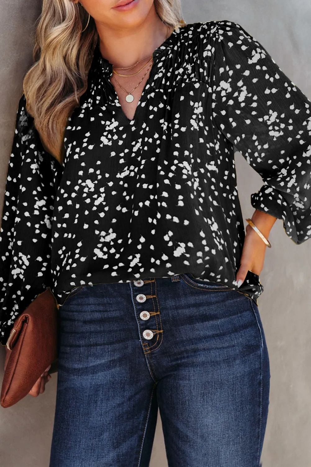 Plus Size Notched Neck Smocked Blouse (3 Colors)