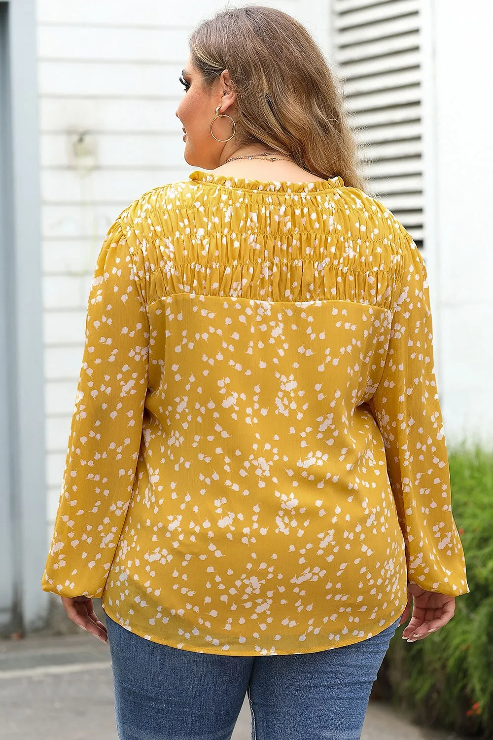 Plus Size Notched Neck Smocked Blouse (3 Colors)