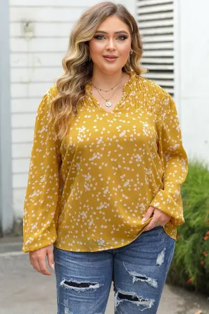 Plus Size Notched Neck Smocked Blouse (3 Colors)