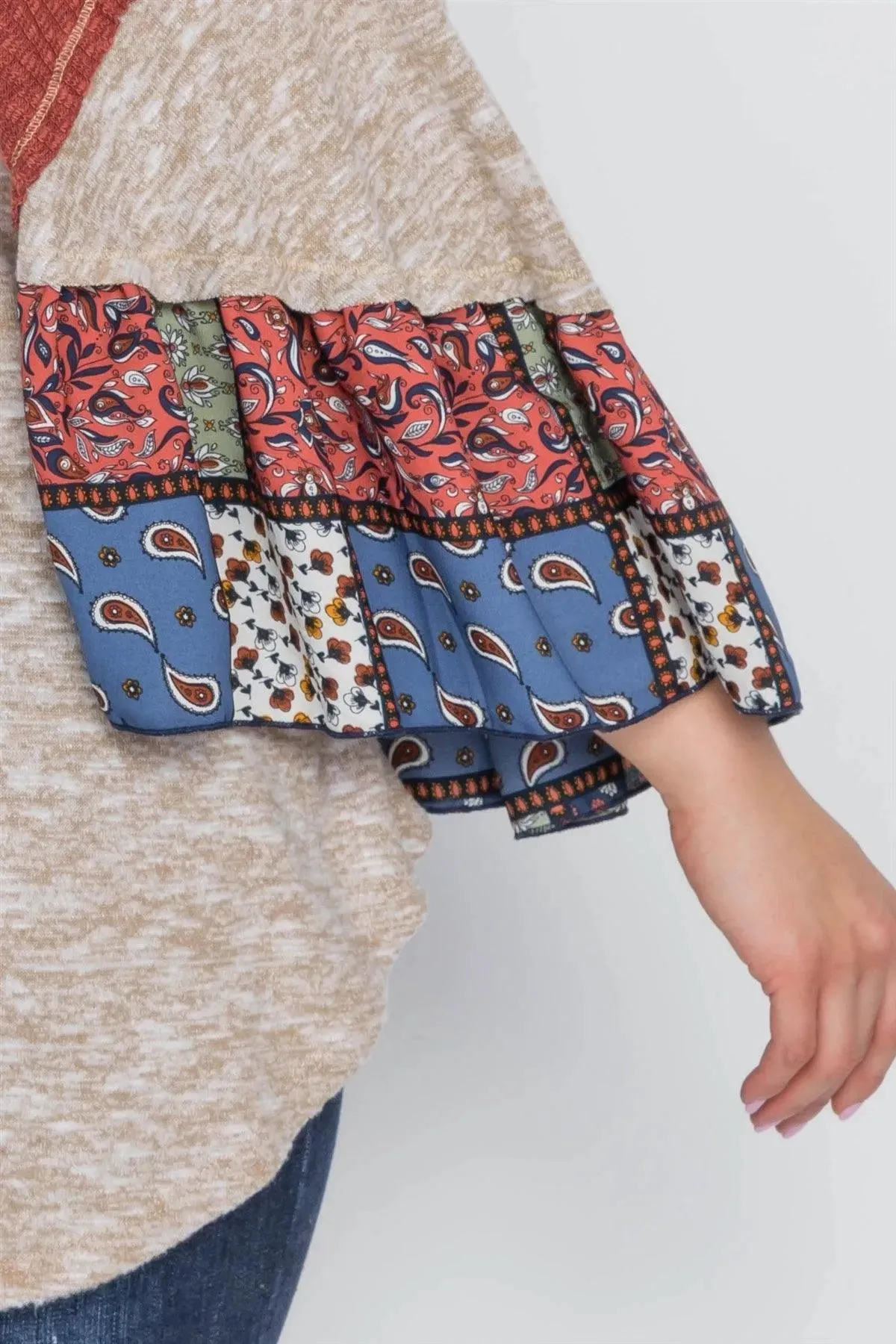 Plus Size Oatmeal Rust Knit Multi Pattern Top /2-2-2
