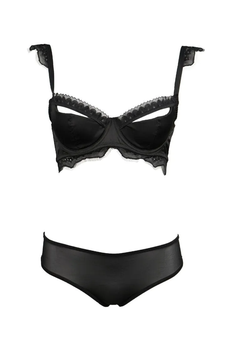 Plus Size Peek A Beau Bra Set- Black