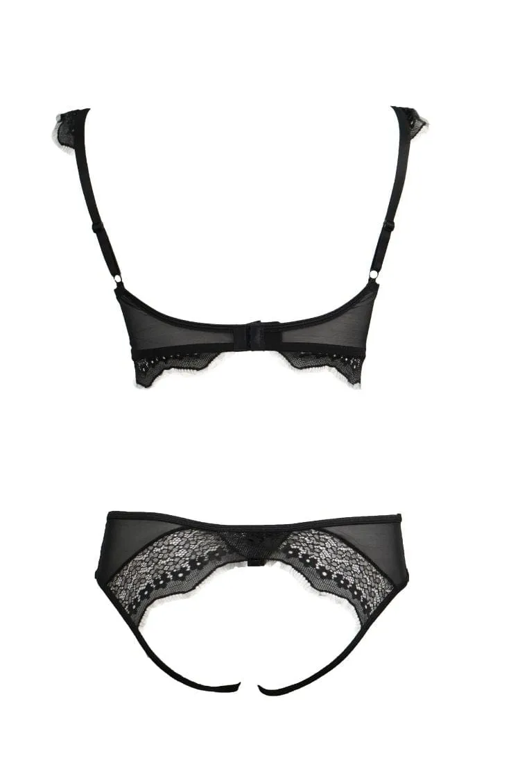 Plus Size Peek A Beau Bra Set- Black