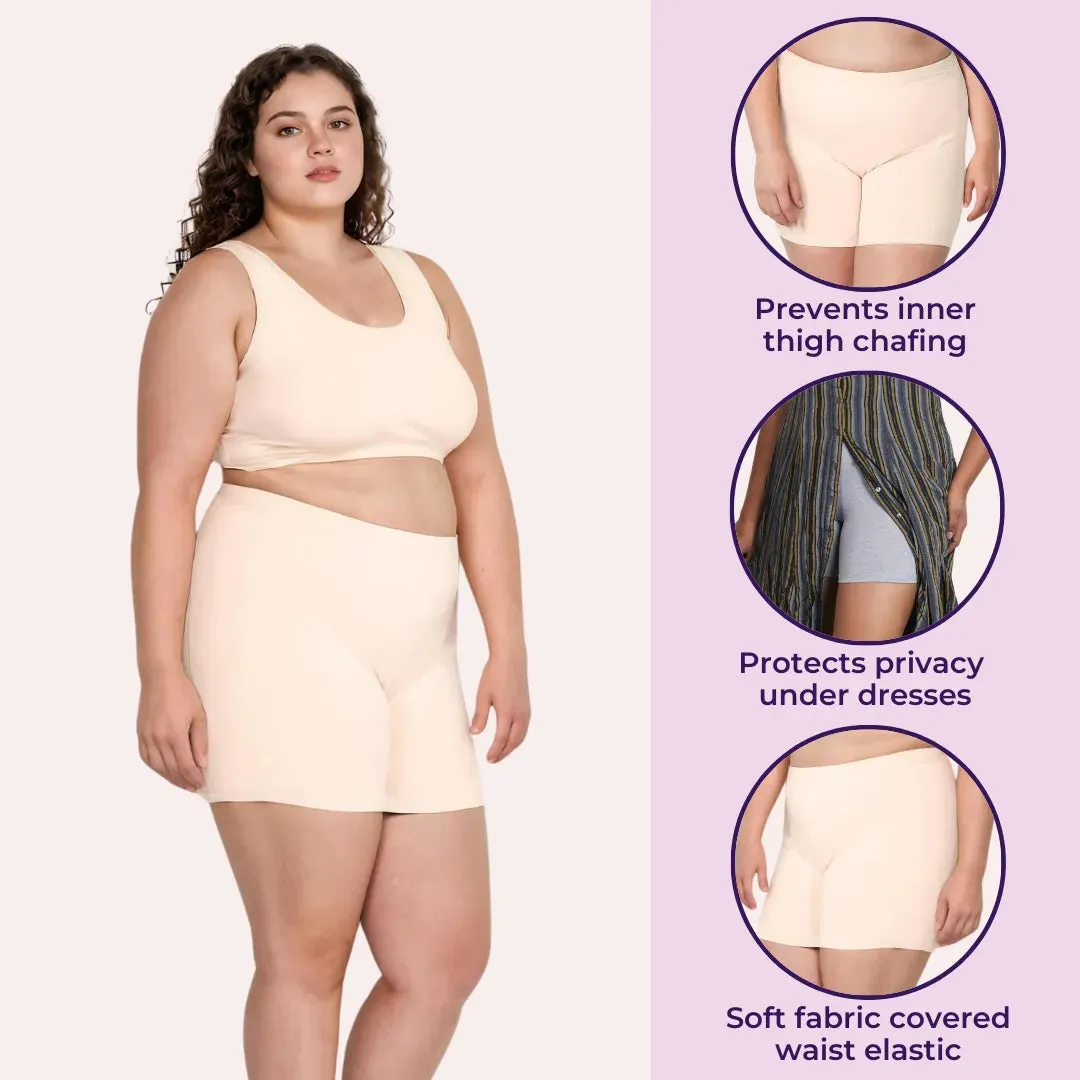 Plus Size Under Dress Shorts | Full Hip Coverage | Prevents Inner Thigh Chafing | Pack Of 2