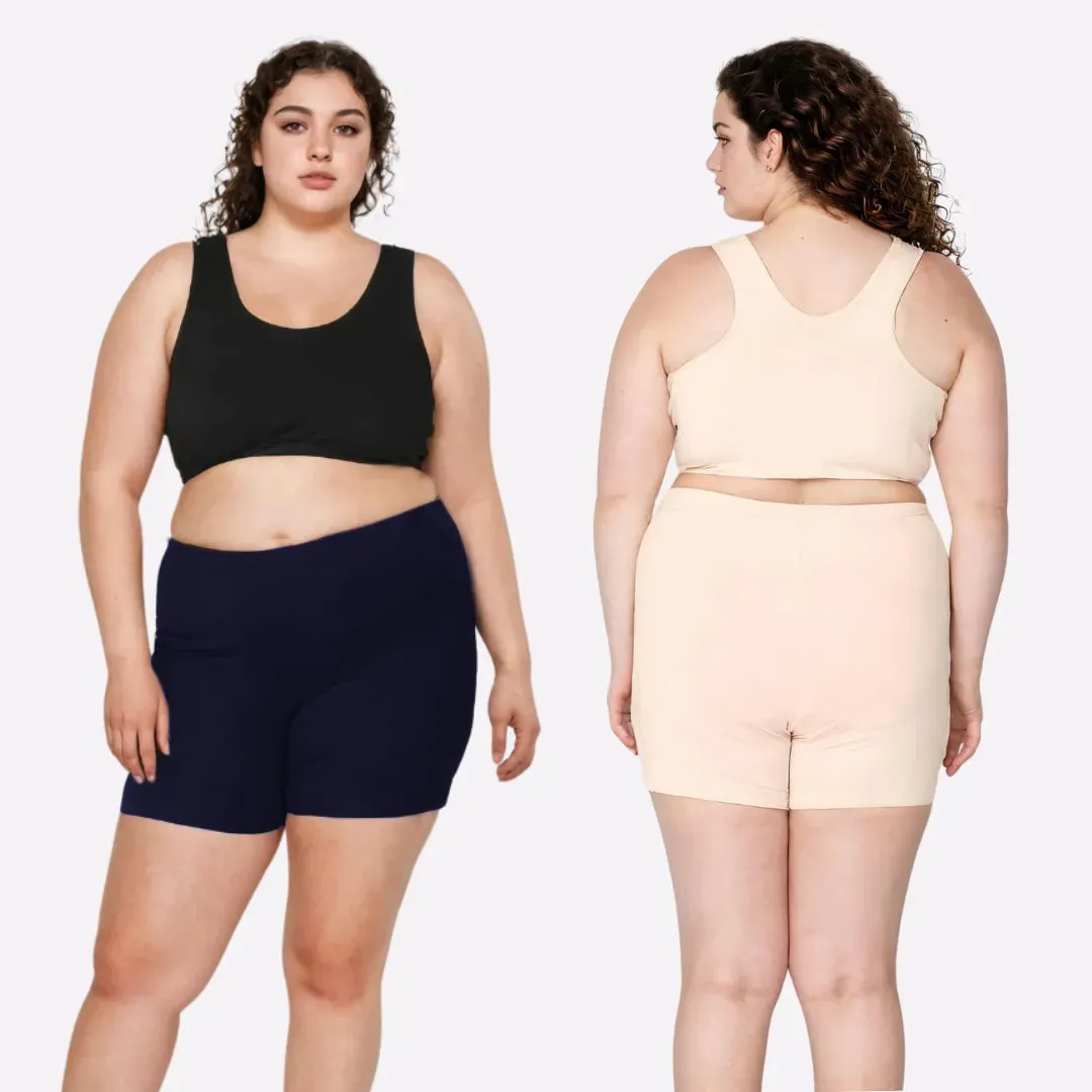 Plus Size Under Dress Shorts | Full Hip Coverage | Prevents Inner Thigh Chafing | Pack Of 2