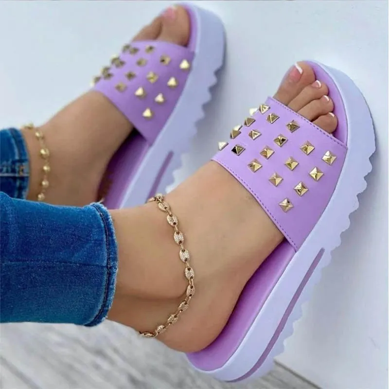 Plus Size Women rivet Slippers Shoes Summer 2023 Comfort Platform Casual Slip   Sport Beach Sandalias Chaussure Femme