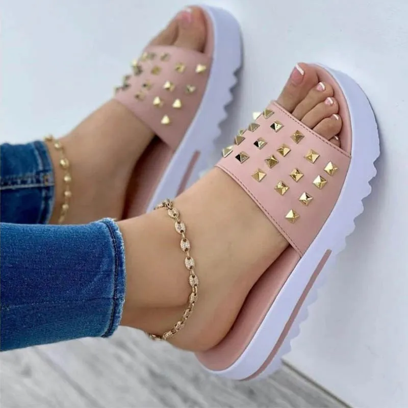 Plus Size Women rivet Slippers Shoes Summer 2023 Comfort Platform Casual Slip   Sport Beach Sandalias Chaussure Femme
