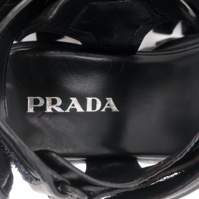 Prada Thunder Sport Sandals Black Leather Size 39