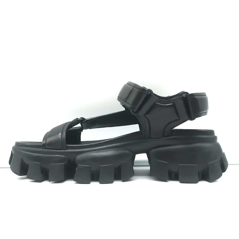 Prada Thunder Sport Sandals Black Leather Size 39