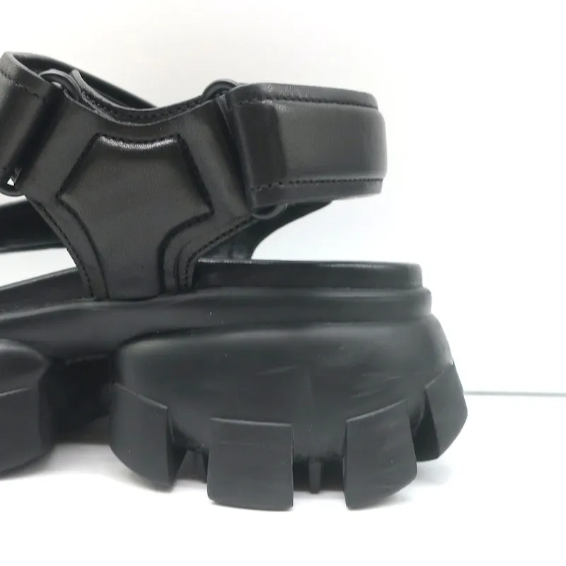 Prada Thunder Sport Sandals Black Leather Size 39