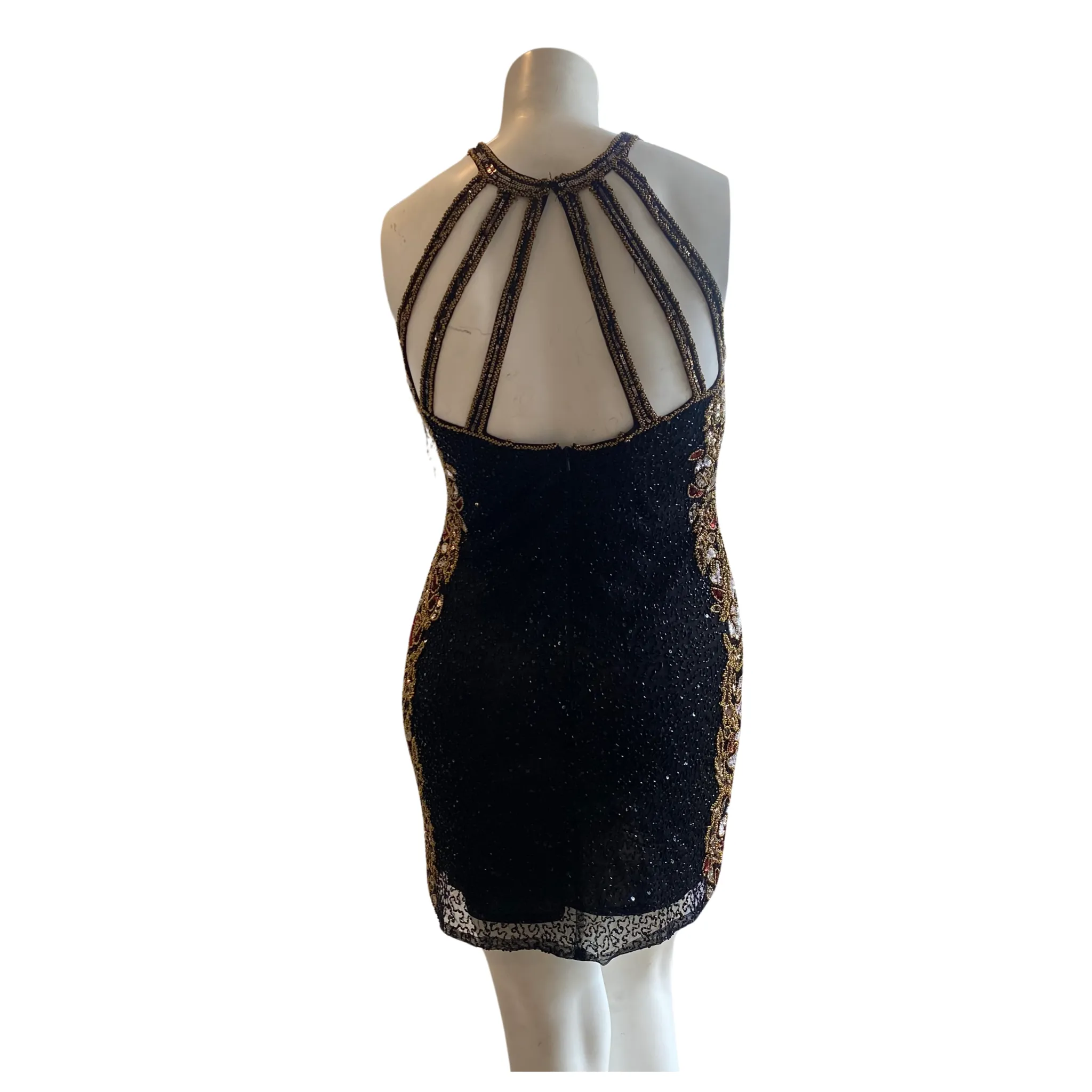 PRIMAVERA Short Beaded Gown Black Size 14