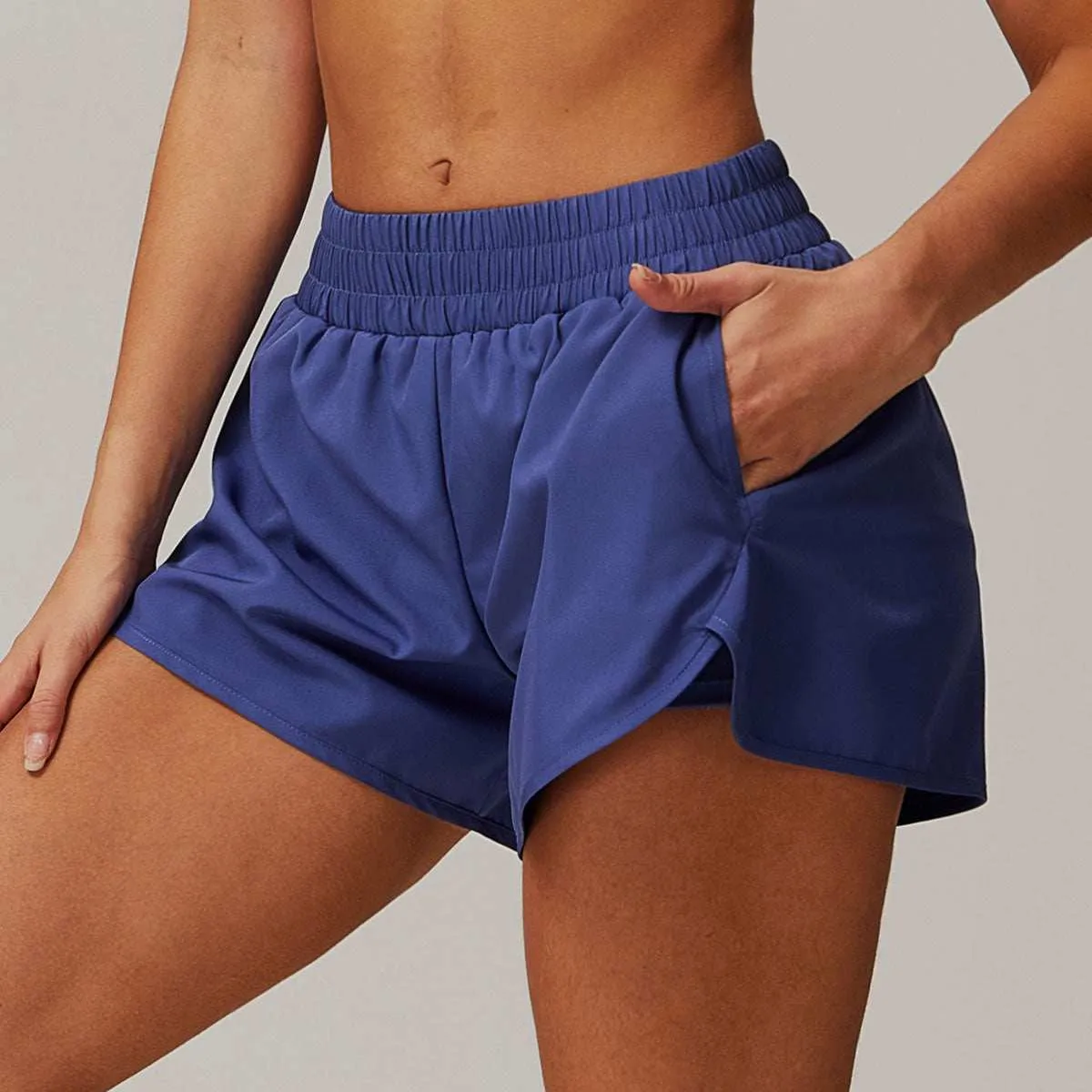 Pure Color High Waist Sports Short With Pockets