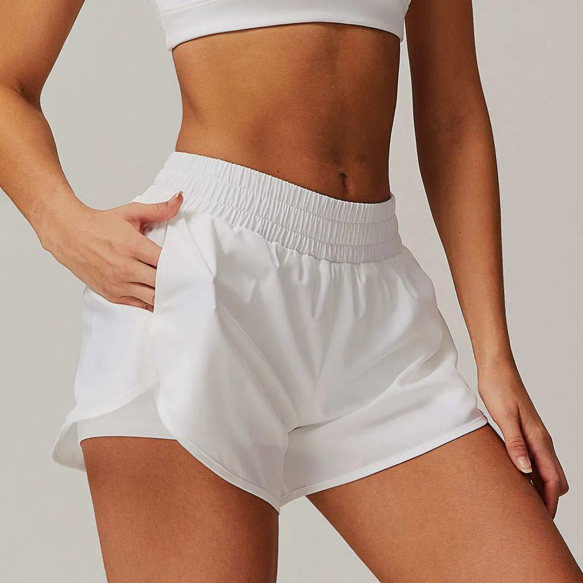 Pure Color High Waist Sports Short With Pockets