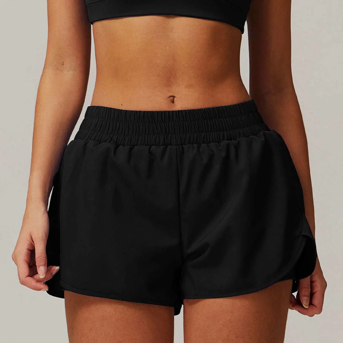 Pure Color High Waist Sports Short With Pockets