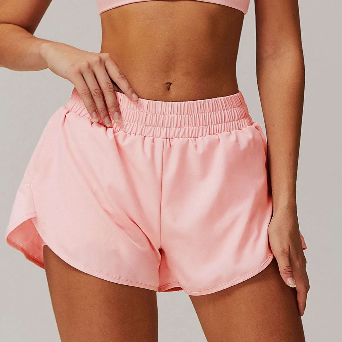 Pure Color High Waist Sports Short With Pockets