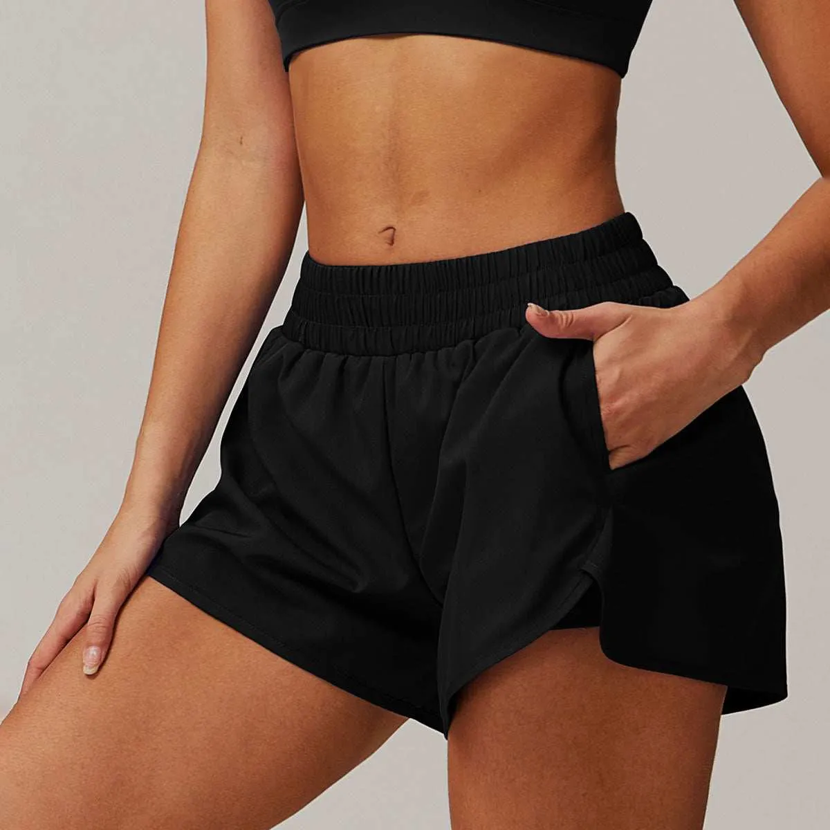 Pure Color High Waist Sports Short With Pockets