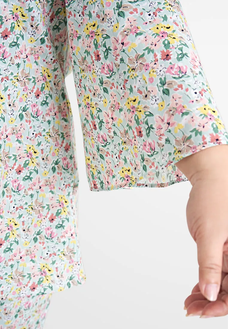 Rabecca Printed Kurung Kedah Pario Set - Mint Green