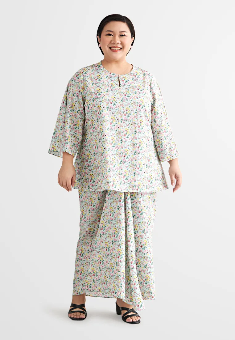 Rabecca Printed Kurung Kedah Pario Set - Mint Green