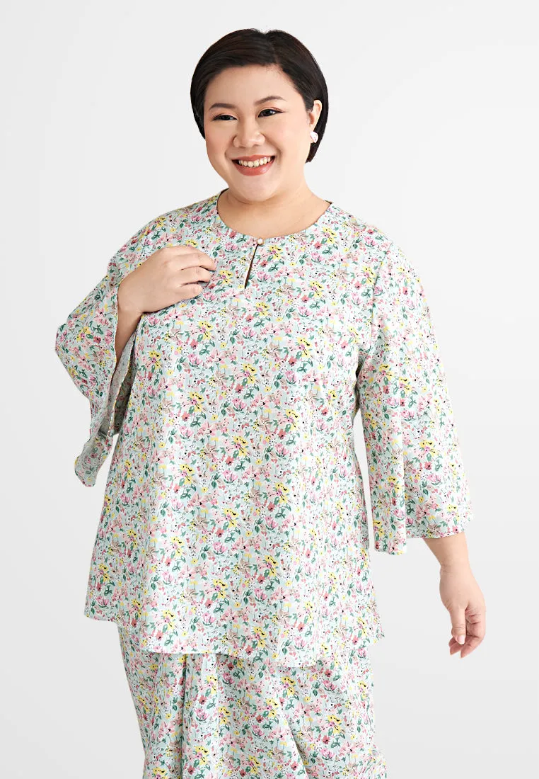 Rabecca Printed Kurung Kedah Pario Set - Mint Green