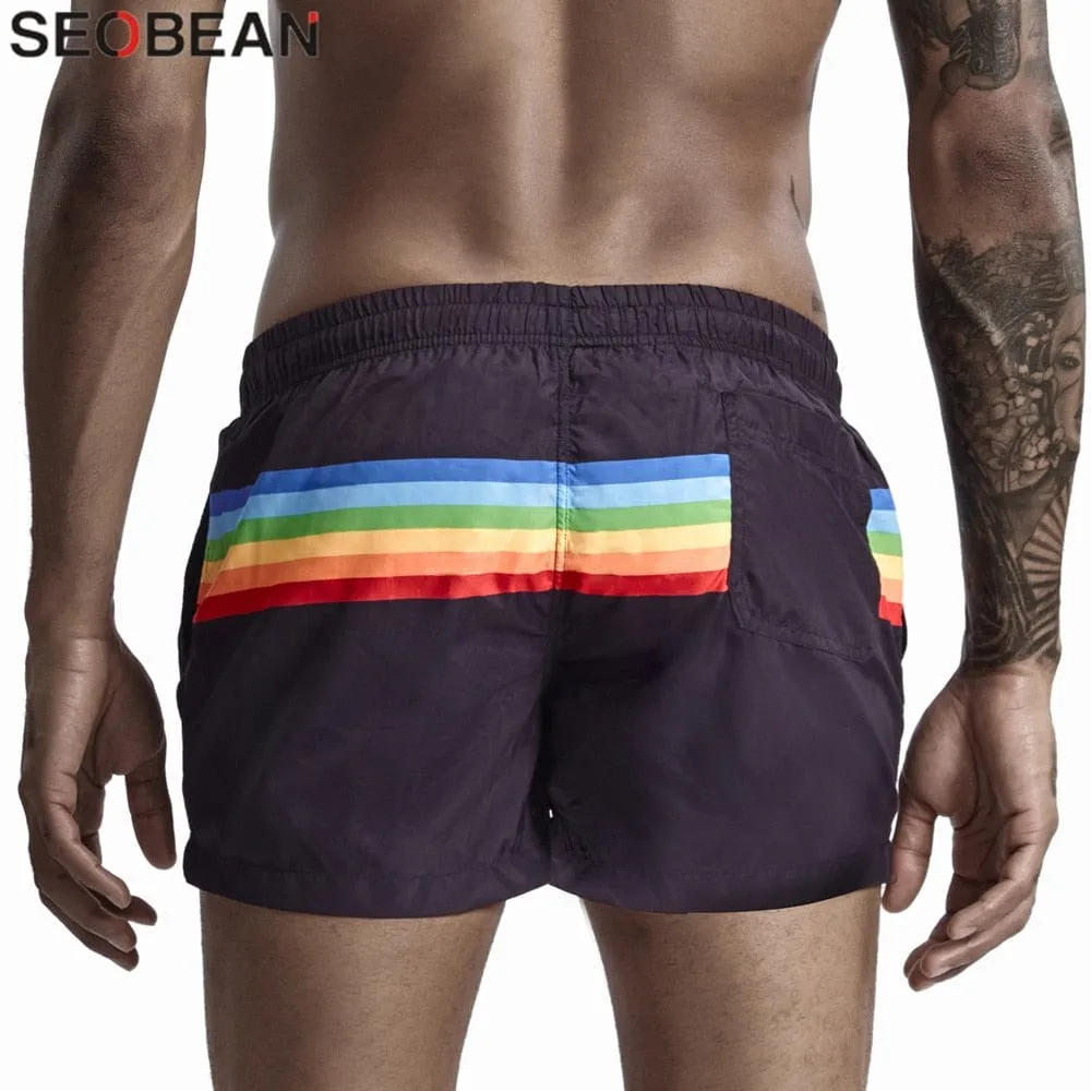 Rainbow Stripe Swim Trunk Shorts