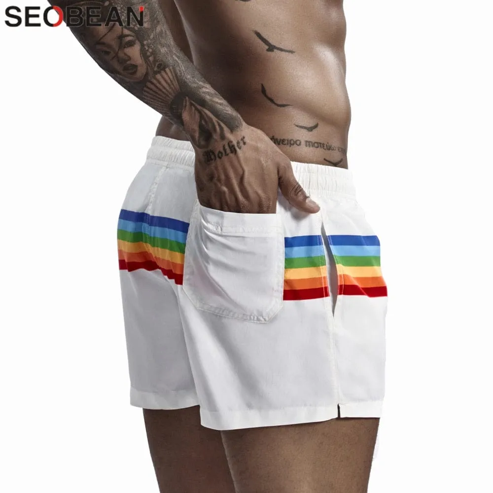 Rainbow Stripe Swim Trunk Shorts