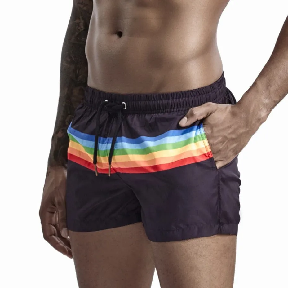 Rainbow Stripe Swim Trunk Shorts