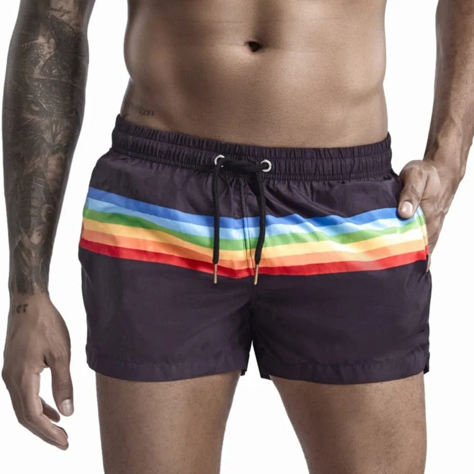 Rainbow Stripe Swim Trunk Shorts