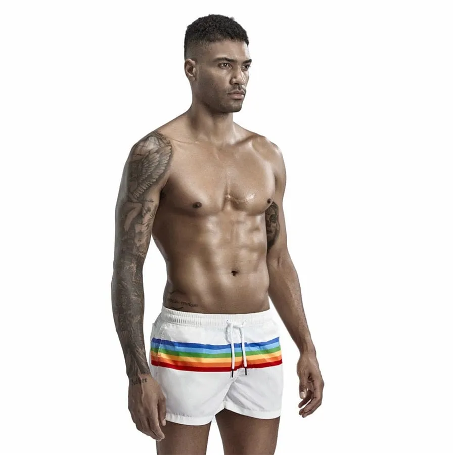 Rainbow Stripe Swim Trunk Shorts