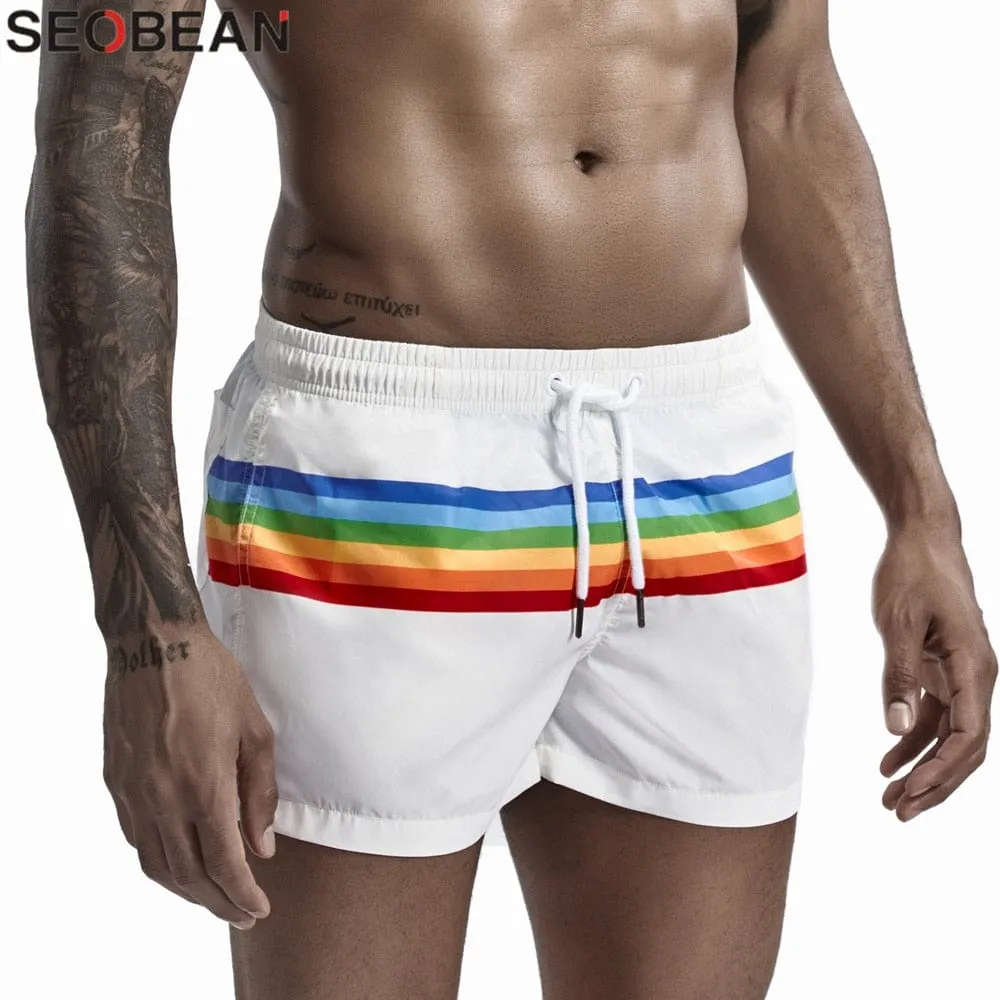Rainbow Stripe Swim Trunk Shorts