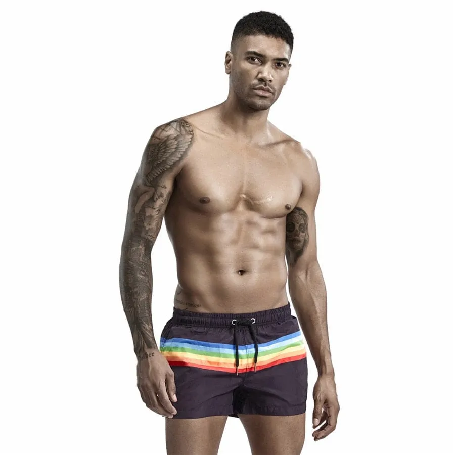 Rainbow Stripe Swim Trunk Shorts