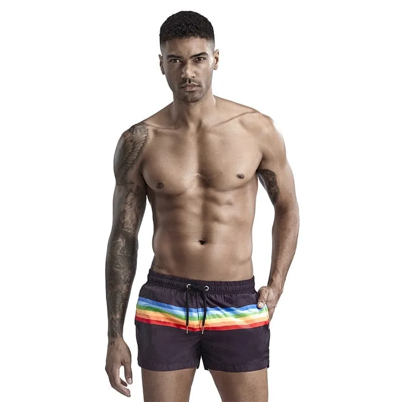 Rainbow Stripe Swim Trunk Shorts
