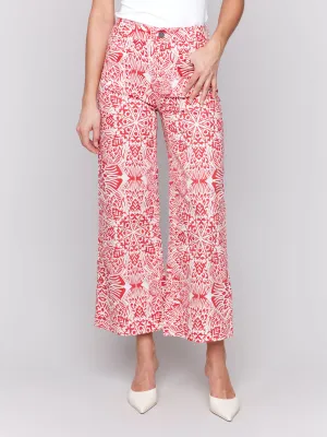 Red & White Fiesta Print Cropped Flare Pants