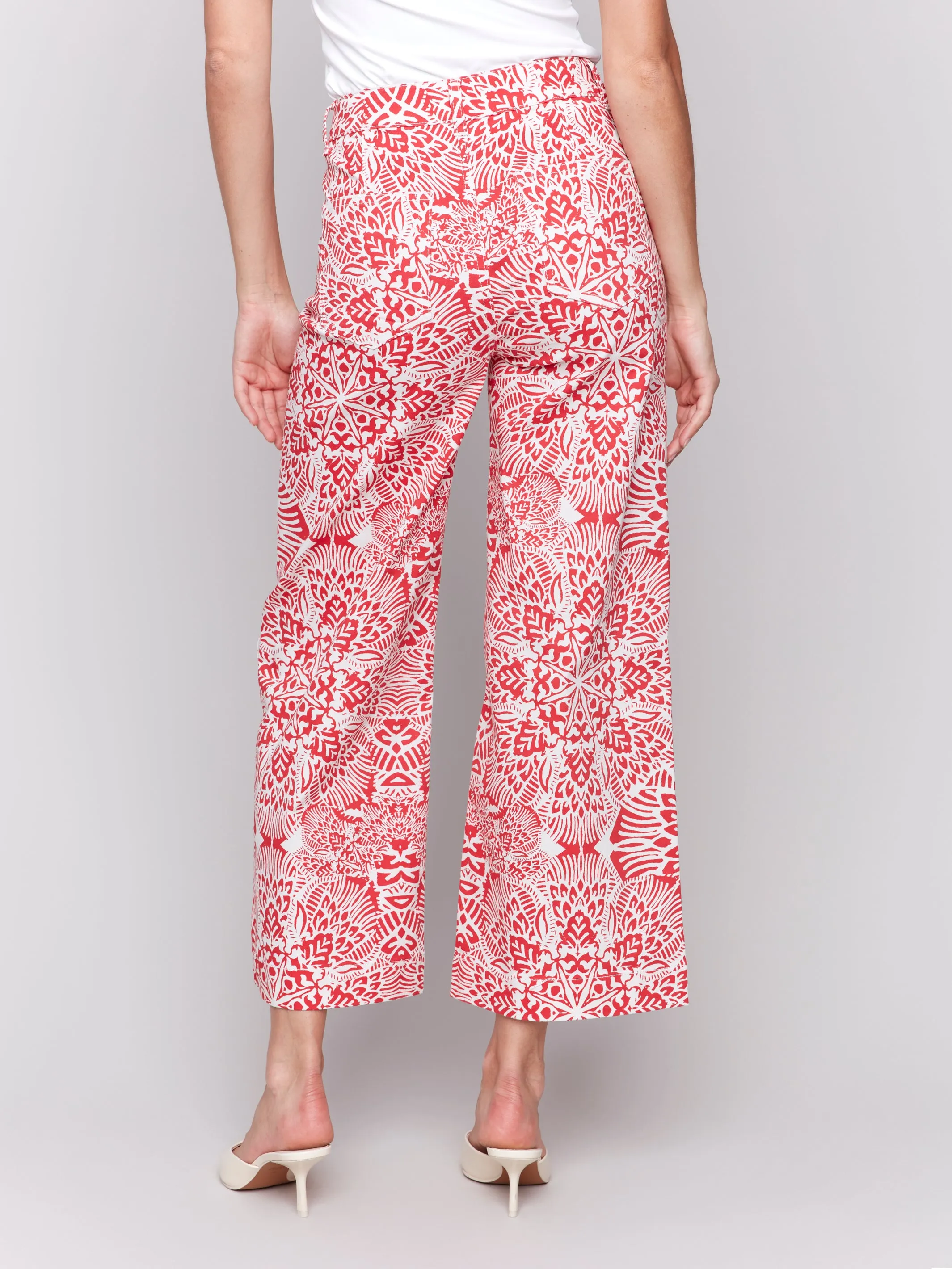 Red & White Fiesta Print Cropped Flare Pants