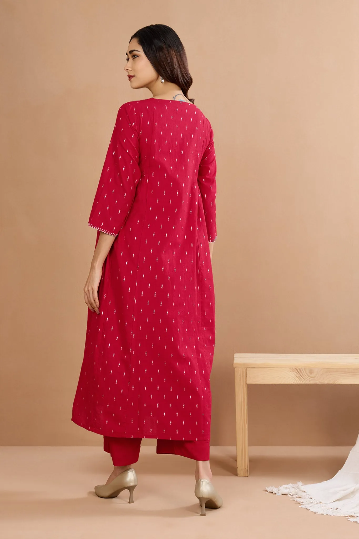 Red Moonlight Shimmer Side Gather A-Line Kurta