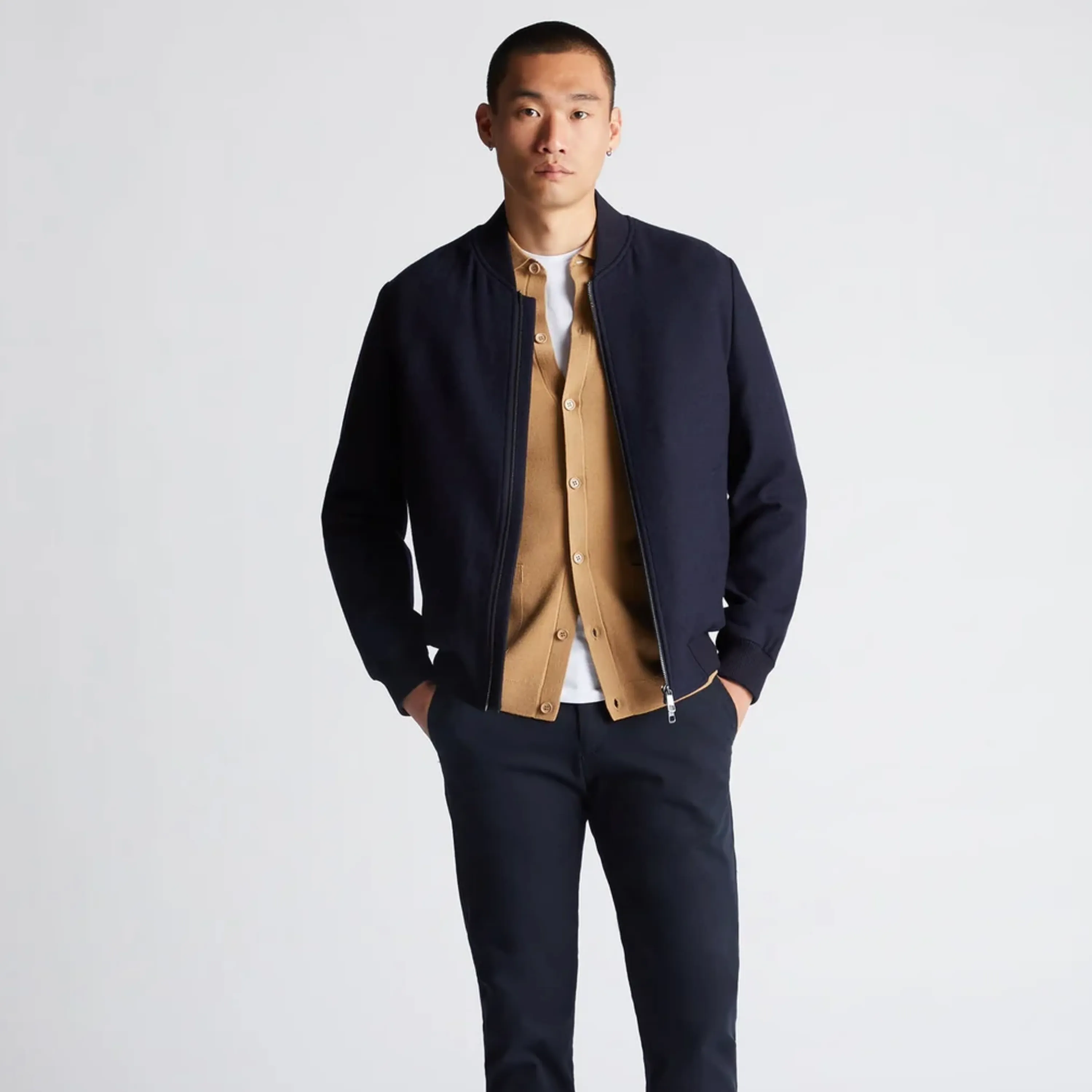 Remus Tapered Fit Wool-Blend Bomber Jacket - Navy