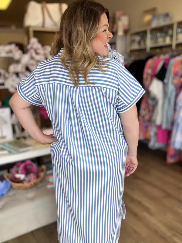 RESTOCKED! "Morning Glory" Curvy Blue Stripe Midi Dress