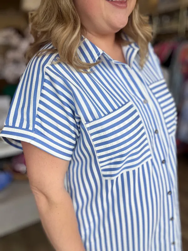 RESTOCKED! "Morning Glory" Curvy Blue Stripe Midi Dress