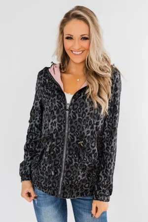 Reversible Rain Jacket- Grey Leopard & Blush Pink