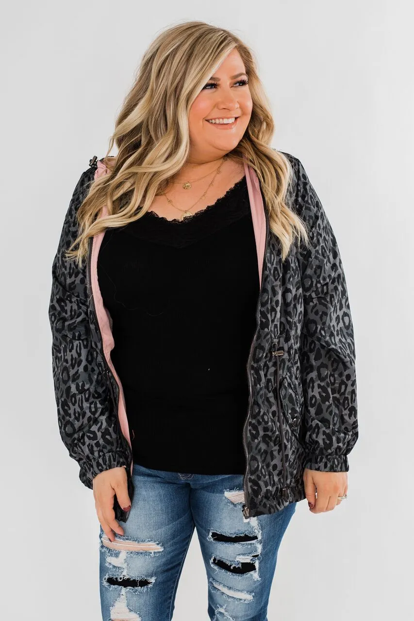 Reversible Rain Jacket- Grey Leopard & Blush Pink