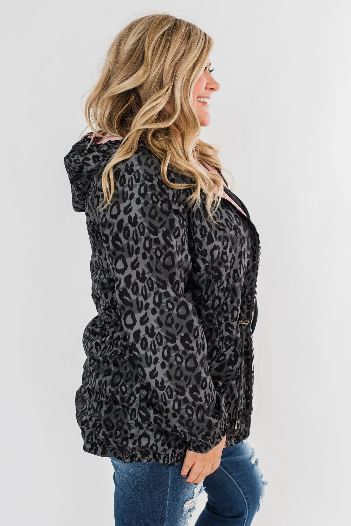 Reversible Rain Jacket- Grey Leopard & Blush Pink