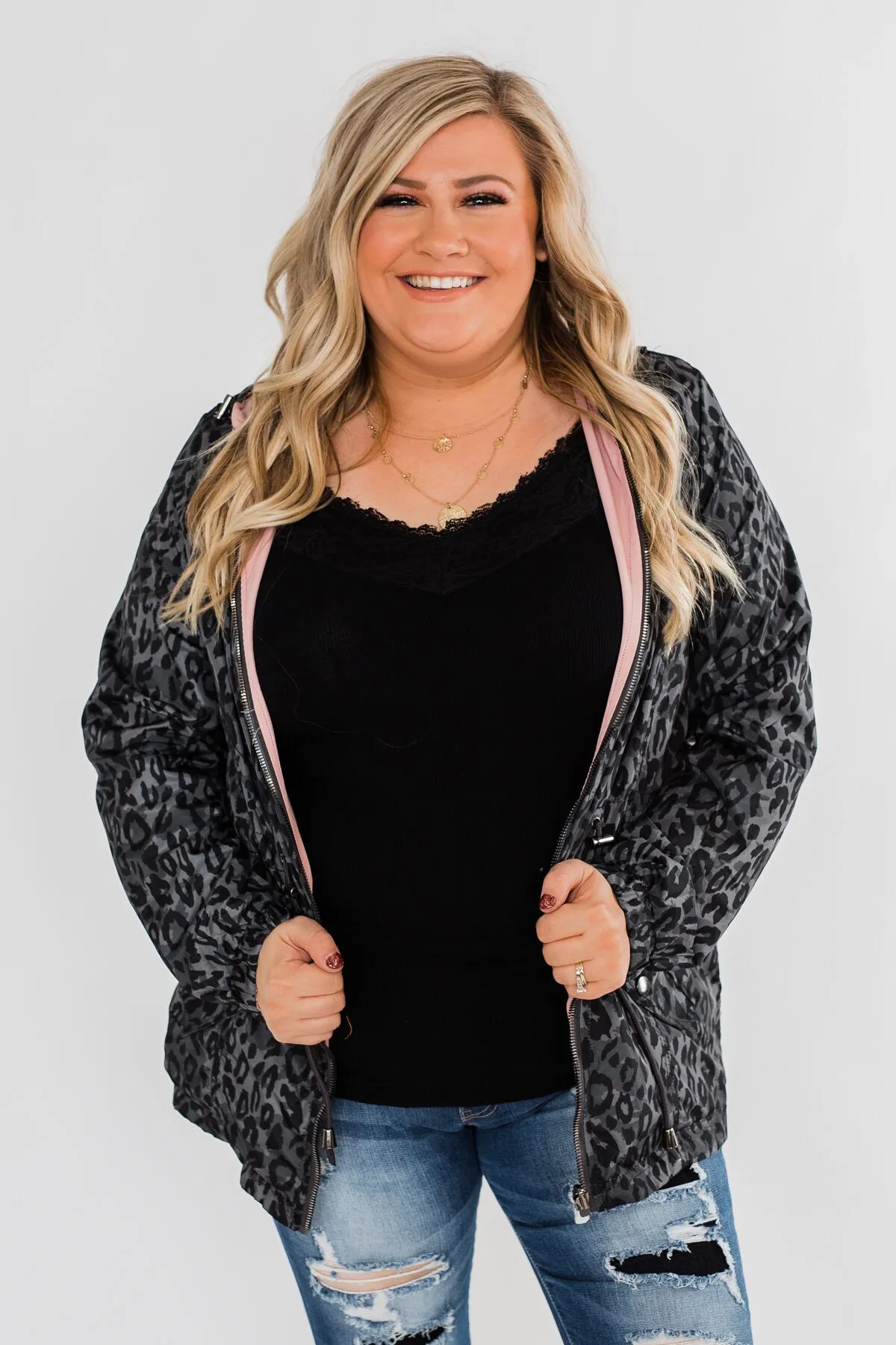 Reversible Rain Jacket- Grey Leopard & Blush Pink