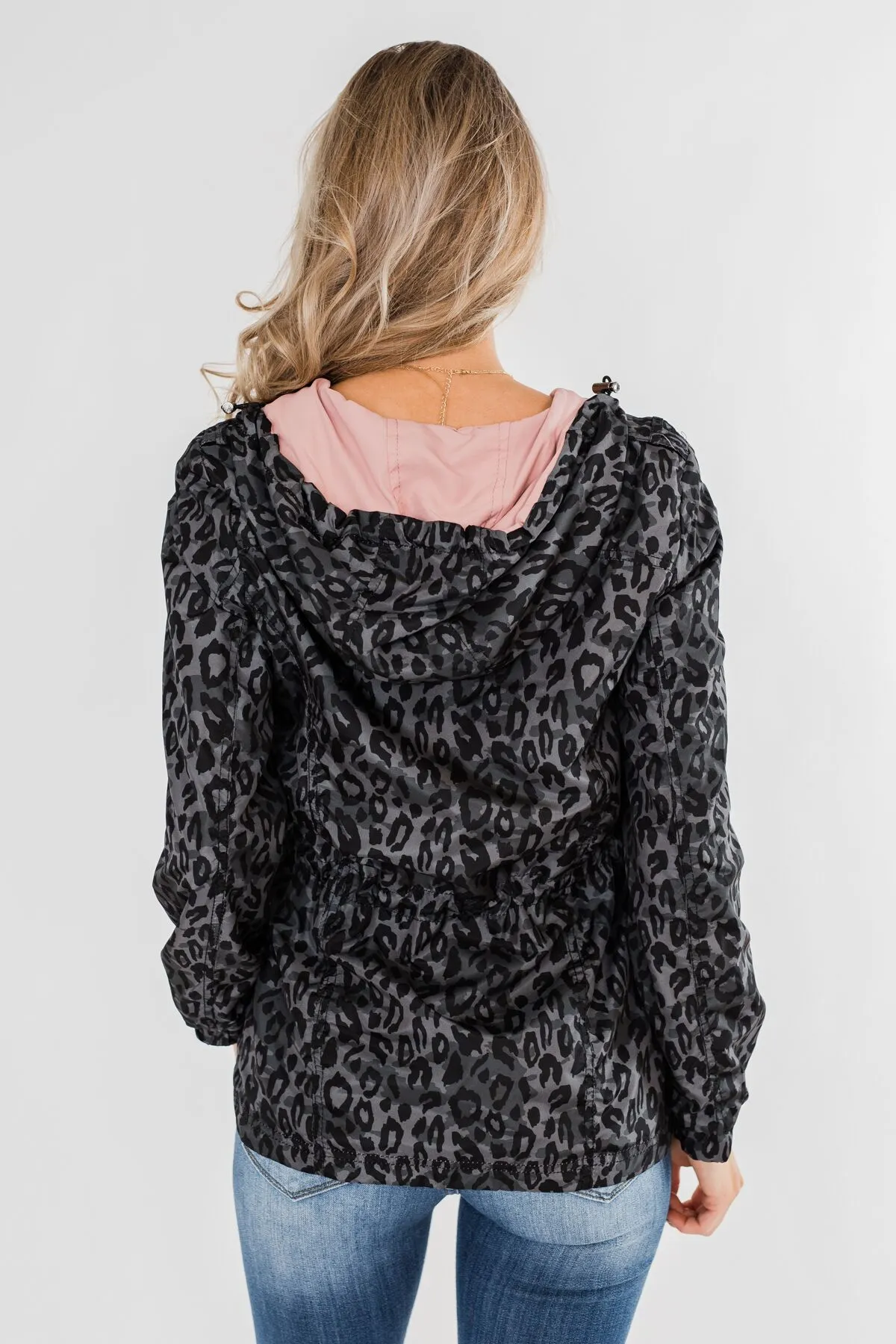 Reversible Rain Jacket- Grey Leopard & Blush Pink