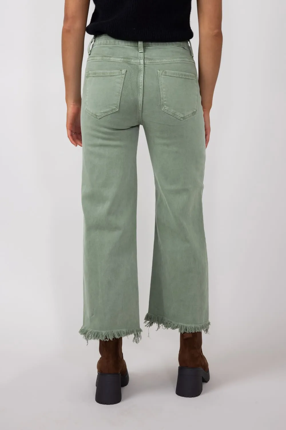 Risen High-Rise Cropped Wide Leg Jeans for Women in Olive | RDP5506-OLIVE