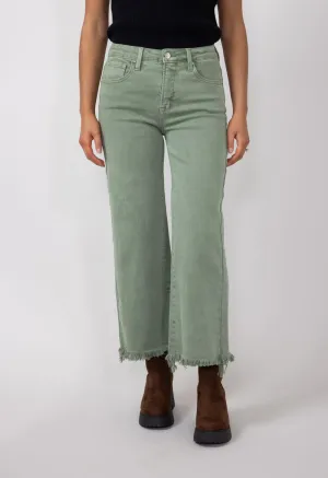 Risen High-Rise Cropped Wide Leg Jeans for Women in Olive | RDP5506-OLIVE