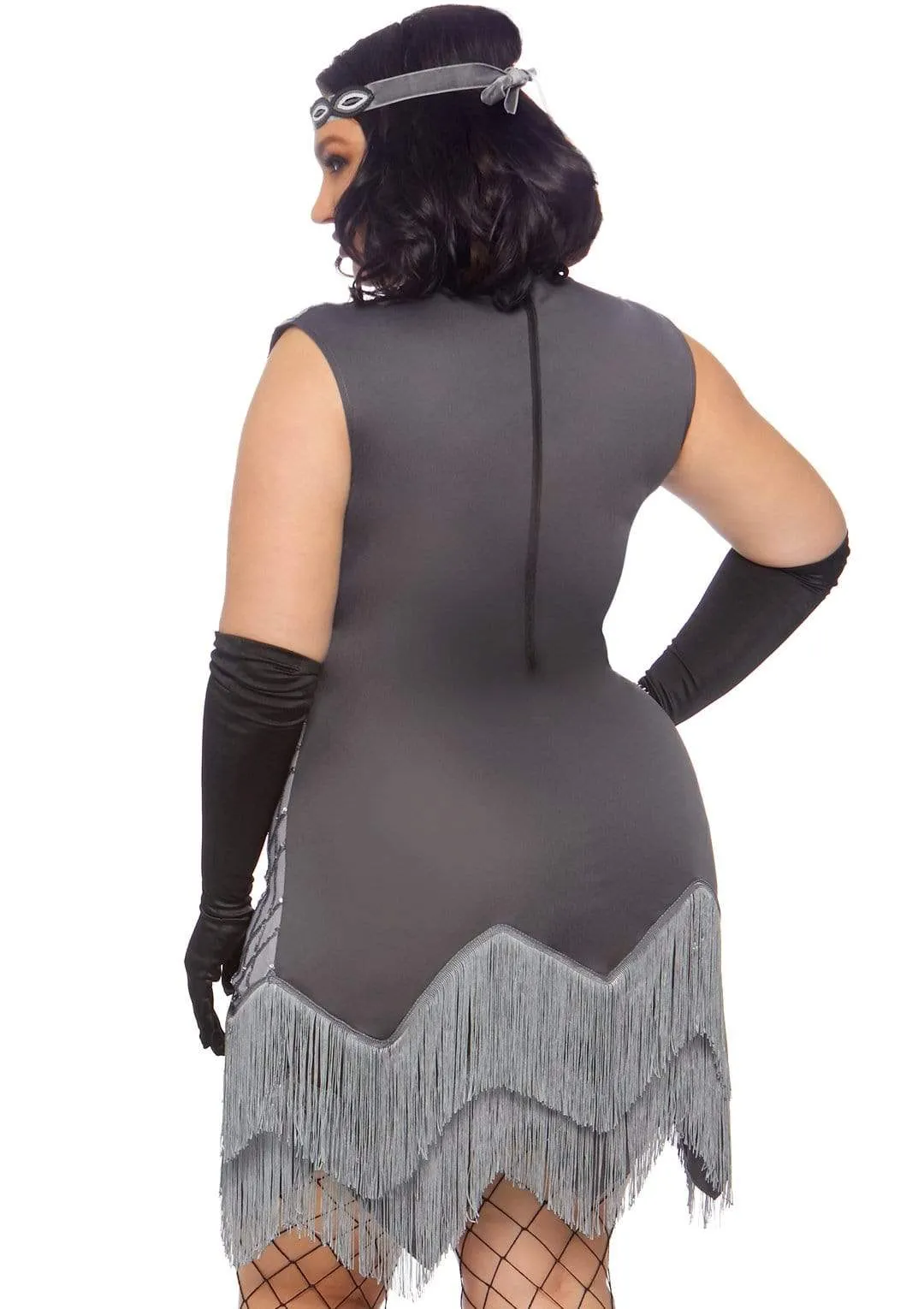 Roaring Roxy 1920's Silver Sequin Curvy Gatsby Flapper Costume