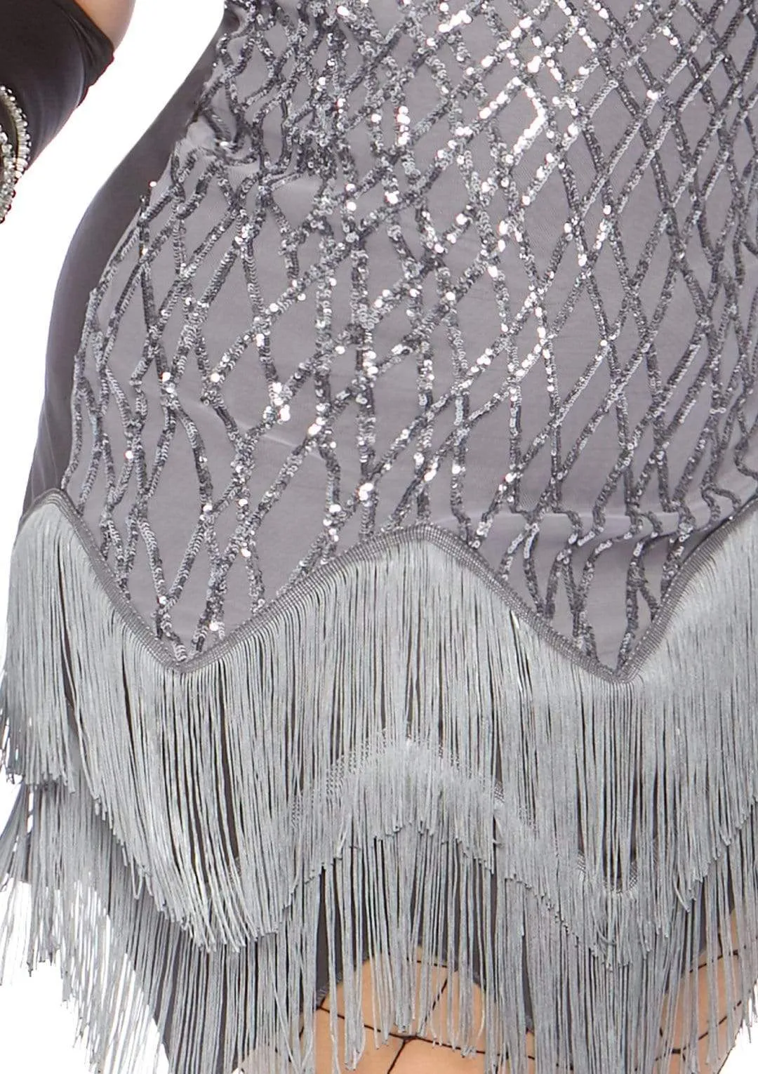 Roaring Roxy 1920's Silver Sequin Curvy Gatsby Flapper Costume
