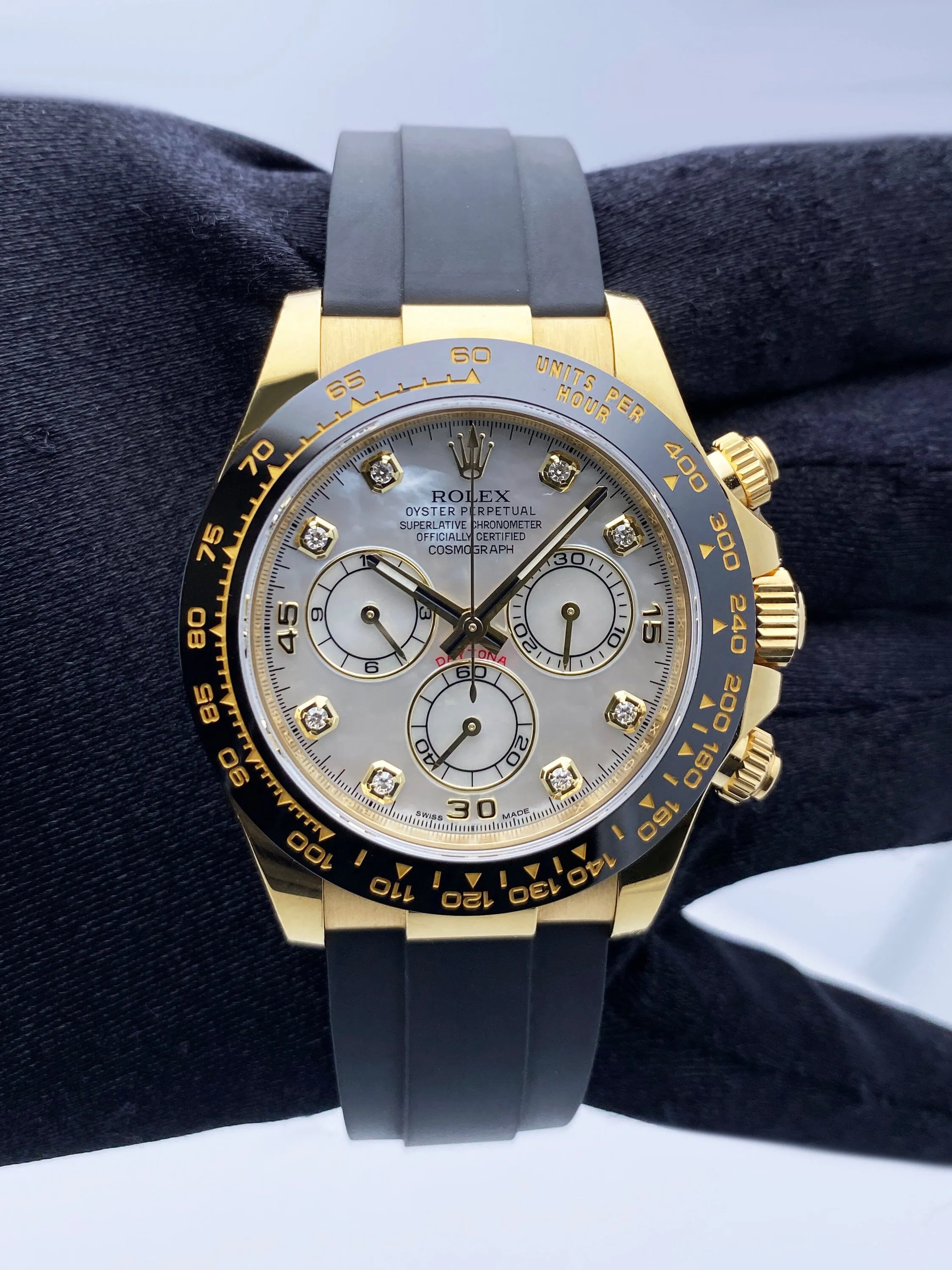 Rolex Daytona 116518L MOP Diamond dial Yellow Gold Mens Watch Box Papers
