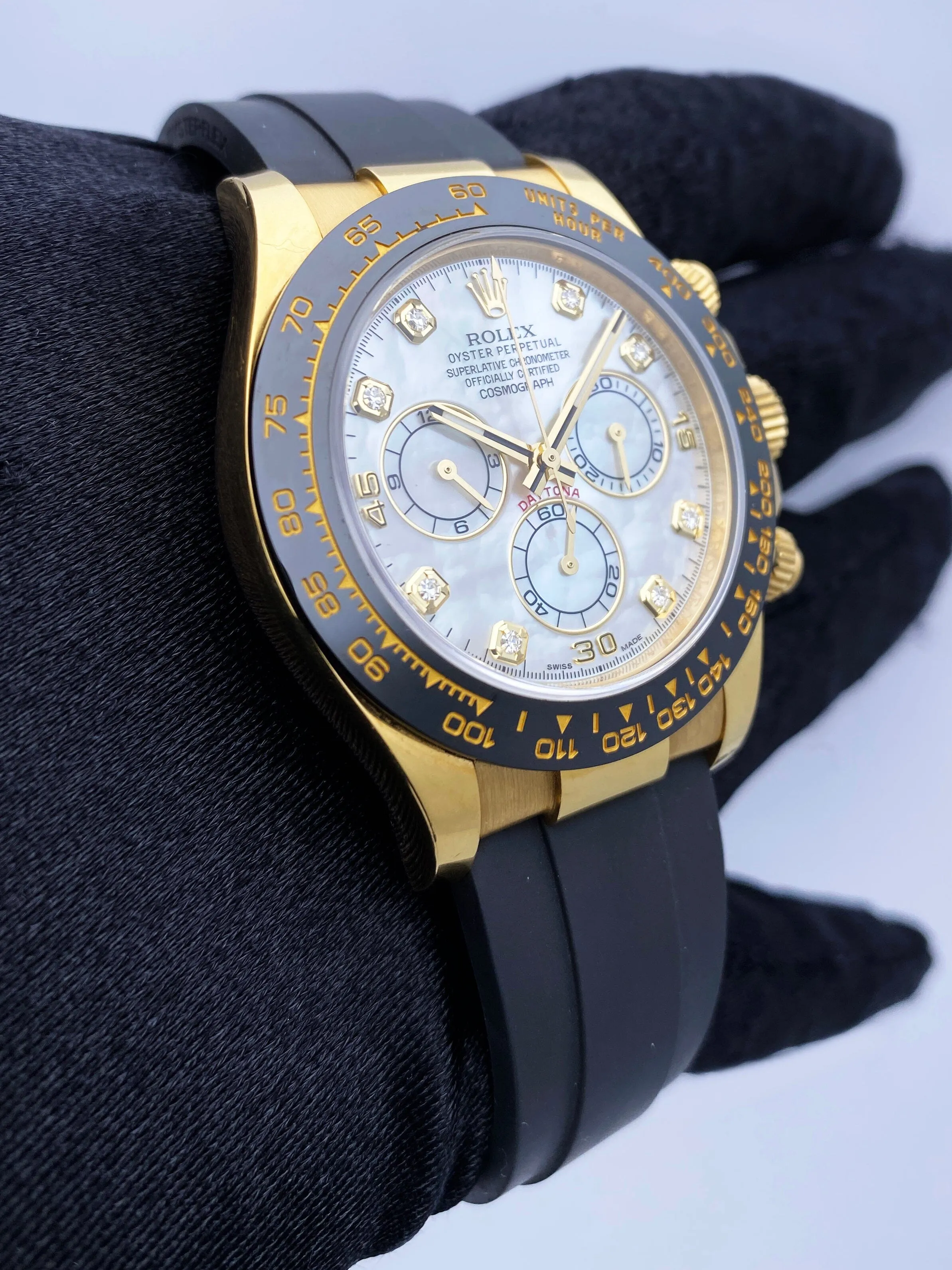 Rolex Daytona 116518L MOP Diamond dial Yellow Gold Mens Watch Box Papers