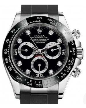 Rolex Daytona White Gold Black Diamond Dial Ceramic Bezel Oysterflex Rubber Bracelet 116519LN - NEW
